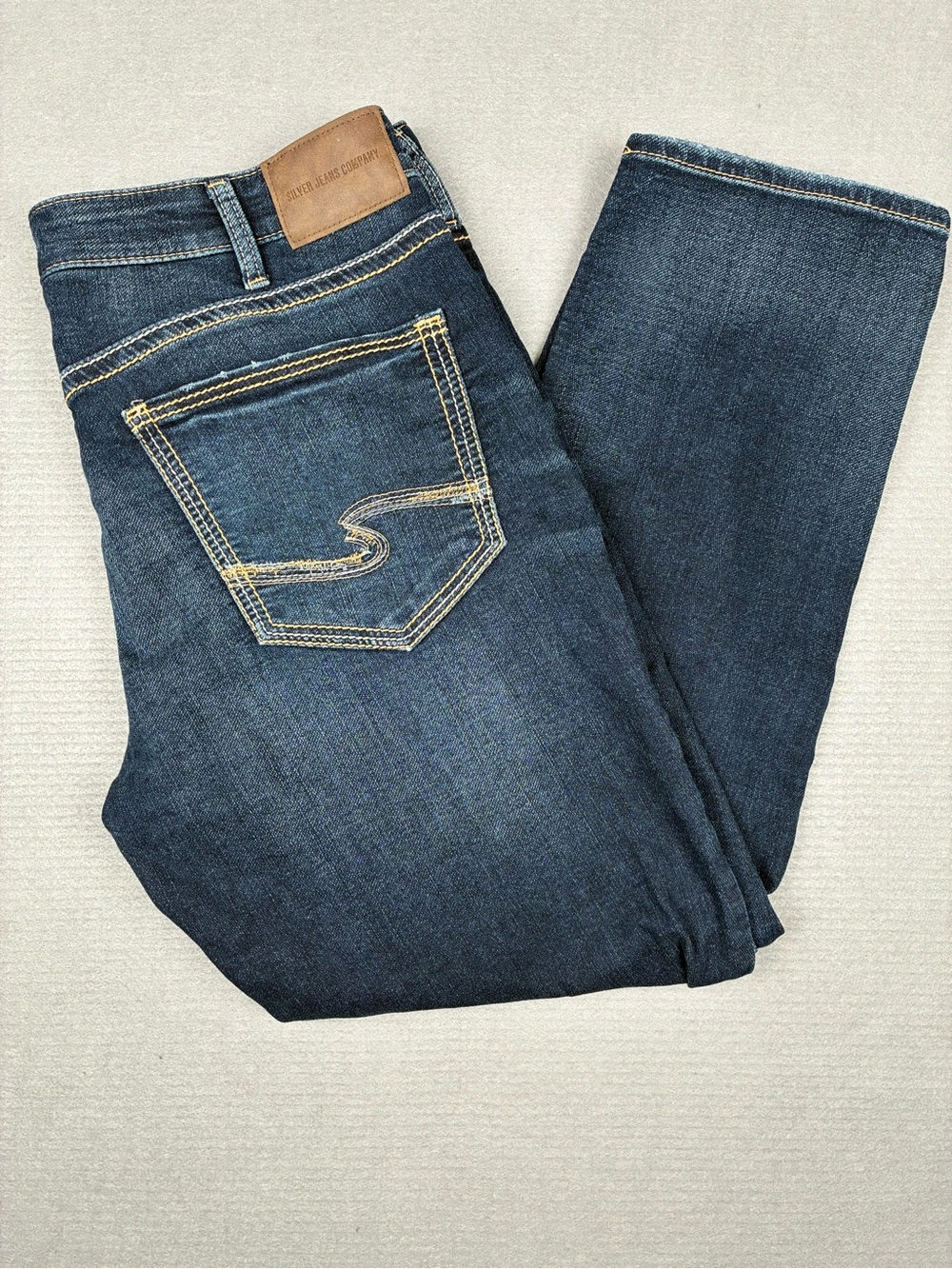 Silver Eddie Jeans Dark Indigo Denim Jeans with Tan Stitching Mens 36x30